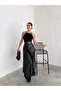 Black Belted Pleated Comfortable Fit Lycra Leather Skirt - 6