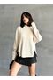 Women's Oversized Knit Sweater with Embroidered Edges and Slits - 5
