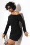 Black Crepe Fabric One Shoulder Detail Long Sleeve Dress - 4