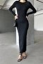 Long Sleeve Crew Neck Slim Fit Diver Maxi Dress - 7