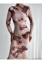 Sandy Long Dress - Crew Neck, Drawstring Detail, Long Sleeve, Digital Print - 2
