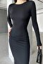 Long Sleeve Crew Neck Slim Fit Diver Maxi Dress - 4