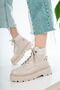Cream Leather Laced Waterproof High Sole Women's Boots - 3