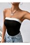 Women's Black Piping Detailed Long Strapless Dress - 2