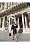 Women's Black Imported Cashmere Fabric Shirt Collar Pocket Lined Rose Detailed Design Coat - 2