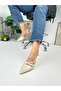 Casual Women's Cream Pointed Toe Adjustable Belt Detailed Classic Thin Heeled Shoes 922 - 4