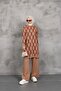 Women's Modest Geometric Patterned Silvery Tricot Tunic with Side Slits - 7