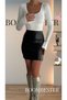 Women's Black Leather Skirt – High Waist, Elastic Waist, Stylish Slit Mini Skirt - 5