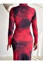 Sandy Turtleneck Digital Printed Long Dress - Gather Detailed, Long Sleeve - 5