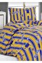 Sari-Dark Blue Single Size 100X200 Bedding Set with Elastic Sheets, 155X215 Duvet Cover - 2