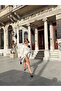 Women's White Imported Cashmere Fabric Shirt Collar Pocketed Lined Coat with Rose Detail - 6