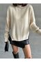 Women's Oversized Knit Sweater with Embroidered Edges and Slits - 6