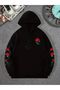 Unisex Roses Printed Oversize Winter 3 Thread 100% Cotton Hooded Sweatshirt Hoodie