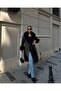 Women's Collar Fur Look Lined Leather Trench Coat - 2