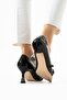 Women's Double Belt Detailed Patent Leather Goblet Heeled Shoes - Black - 5