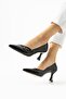 Women's Double Belt Detailed Patent Leather Goblet Heeled Shoes - Black - 2