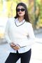 Women's Beige V-Neck Knitwear Body Piping Detailed 100% Polyamide - 2003