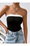 Women's Black Piping Detailed Long Strapless Dress