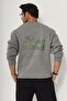 Crew Neck Fleece Move Ahead Text Printed Smoked Oversize Hoodie Sweatshirt
