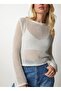 Shilsee Women's Beige Silvery Openwork Transparent Knitted Blouse - 3