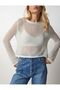 Shilsee Women's Beige Silvery Openwork Transparent Knitted Blouse