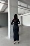Long Sleeve Crew Neck Slim Fit Diver Maxi Dress - 2
