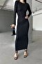 Long Sleeve Crew Neck Slim Fit Diver Maxi Dress - 3
