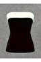 Women's Black Piping Detailed Long Strapless Dress - 3