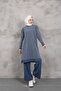 Women's Modest Side Line Patterned Silvery Knitwear Tunic Pants 2-Piece Bottom-Top Set