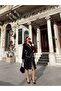 Women's Black Imported Cashmere Fabric Shirt Collar Pocket Lined Rose Detailed Design Coat - 6