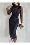 Women's Lined Polka Dot Laced Tulle Stretch Midi Dress