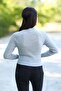 Women's grey ribbed crop knit sweater - short style, acrylic fabric, ribbed detail - 3122 - 3