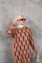 Women's Modest Geometric Patterned Silvery Tricot Tunic with Side Slits - 2