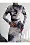 Sandy Turtleneck Digital Printed Long Dress - Gather Detailed, Long Sleeve