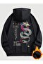 Unisex Dragon Lettering Printed Oversized Winter 3 Thread 100% Cotton K Hooded Sweatshirt Hoodie - 3