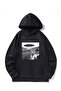 Unisex Ufo Cat Printed Oversized Winter 3 Thread 100% Cotton K Hooded Sweatshirt Hoodie