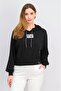 Women Printed Regular Fit Hoodie Sweater, Black