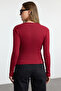 Bordo Fitted/Vücuda Oturan Kruvaze Yaka Uzun Kol Fitilli Esnek Örme Bluz TWOAW21BZ1274 - 5
