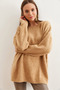Women's Camel Crew Neck Soft Textured Oversize Knitwear Sweater Kzk-19000828