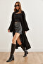 Women's Black Cuff Folded Maxi Sweater Cardigan Hrk- 19000297 - 4