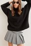 Women's Black Collar Cuffed Honeycomb Knitwear Sweater Kzk- 19000825 - 3