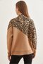 Women's Tan Leopard Detailed Blocked Knitwear Sweater Kzk- 19000811 - 6