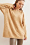 Women's Camel Crew Neck Soft Textured Oversize Knitwear Sweater Kzk-19000828 - 3