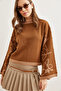 Women's Tan Spanish Sleeve Patterned Knitwear Sweater Kzk- 19000827 - 2