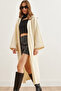 Women's Ecru Cuff Folded Maxi Sweater Cardigan Hrk- 19000297