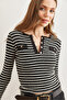 Women's Black Gold Button Detailed Bearded Premium Blouse Blz- 19002741 - 4