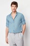 Mavi Düğmeli Yaka Apoletli Slim Fit %100 Pamuklu Keten Görünümlü Gömlek TMNSS20GO0189 - 9