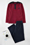 Men's Burgundy Striped Knitted Men's Pajamas Set Tedaw25Pt00006