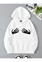Enya Jewelry Unisex Skeleton Hand Printed Hooded White Sweatshirt