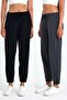 Women's Black-Anthracite Cotton Thick Leg Elastic High Waist Comfortable Jogger 2-Piece Sweatpants